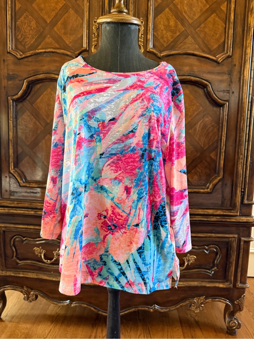 Allison Daley Long Sleeve Floral Watercolor Top - Pink & Blue
